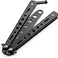 The AutoStory Butterfly Knife Trainer Tool, Practice Training Flipping Tricks, Stainless Steel Metal Folding, Non-Offensive & 100% Safe (Basic, Black)