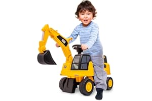 sun baby Sitzbagger mit eingebautem Ablagefach, Bagger Kinder, Kinderbagger mit 2 Sound-Tasten, Sandbagger, Rutscher Bagger, Schaufelbagger, Aufsitzbagger für Kinder ab 1 Jahr