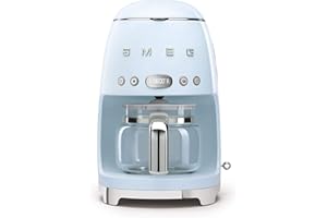 Smeg, Macchina da Caffè Filtro DCF02PBEU, Funzione Aroma e Autostart, Caraffa in Vetro Fino a 12 Tazze, 2 Livelli di Intensità, Modalità Keep Warm, 1050W, Azzurro