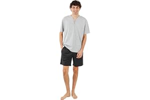 TRAMAS+ Pijama Botones de Hombre con Manga Corta y Pantalón Corto, Primavera Verano, Conjunto de Ropa para Dormir