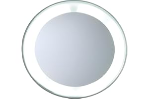 ‎TWEEZERMAN TWEEZERMAN Kosmetikspiegel mit Beleuchtung (15-fache Vergrößerung, LED Licht, Schminkspiegel mit Saugnäpfen, 10,5 cm Durchmesser), Silber