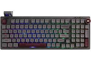 EPOMAKER RT100 Clavier Mécanique de Jeu BT5.0/2.4G/USB-C avec écran d'affichage Personnalisable,97 Touches,Switch Hot-Swap,Batterie 5000 mAh pour PC/Mac/Linux ((US) Noir, Sea Salt Silent Switch)
