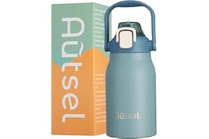 Autsel 1 litro Botella Agua Acero Inoxidable Botella Termica con Pajita Deportiva Termo sin BPA con Doble Aislamiento
