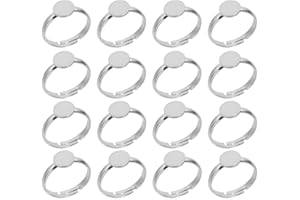 PLABBDPL 12mm Base de Anillo de Ajuste 16 Juegos de Anillos de Bisel de Acero Inoxidable con Cabujones de Vidrio Semirredondos Componente de Anillos de Dedo，2 colores, B