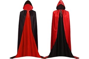 GugnRyAc Vampire Cloak Halloween Black Red Reversible Hooded Cape, Children Kids Costume, Unisex Witch Capes for Christmas Witch Party Vampires Cosplay (90cm long suitable for Children)