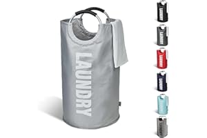 KEPLIN Panier à Linge Pliable en Tissu (6 Couleurs), Panier à Linge Pliable, Sac à Linge Pliable, Poubelle à Linge (Gris), 38 x 38 x 71 cm