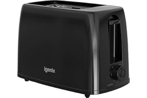 Igenix IGT0245W 2 Slice Toaster – 650W Power, 6 Browning Levels, Wide Slots, Cancel Function, Slide-Out Crumb Tray, Automatic Pop-Up, Cord Storage (Black)