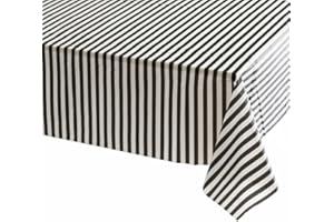 YAAVAAW 137*274cm Black and White Stripes TableCloth Table Cover Party,Disposable Rectangular Tablecover Plastic Black Table Cloth Party for Picnic,Baby Shower,Wedding,Christmas,Birthday Parties Decorations