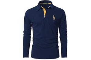 GNRSPTY Mens Polo Long Sleeve Shirt Cotton Golf Giraffe Tops