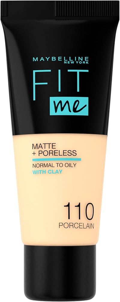 Maybelline New York Fit Me Matte+Poreless Fondöten - 110 Porcelain (30 ml) | Akışkan doku, mat kaplama, gözenekleri en aza indirir, normal ila yağlı ciltler için, Fit Me