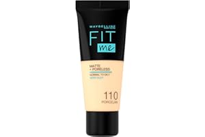 ‎MAYBELLINE Maybelline New York Fit Me Matte+Poreless matujący podkład dla skóry mieszanej i tłustej, fluid z glinką kosmetyczną, naturalny mat bez świecenia, 110 Porcelain, 30 ml