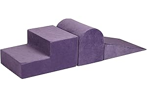 MEOWBABY 3-Elements Soft Foam Blocks Playset - Aire de Jeux 145x45cm pour Bébés et Tout-Petits, Blocs d'escalade d'intérieur, Aire de Jeux intérieure pour Enfants - Durable, Léger, Velours, Bleu Gris