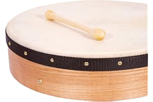 CARA & CO Professional 16” Diameter ‘Conavalla’ Bodhran in Plain Design with Tipper Beater Included - 4” Deep with Ashwood Natural Wood Finish
