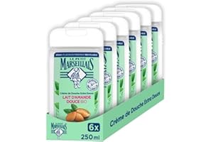 Le Petit Marseillais Crème de Douche Extra Douce Lait d'Amande Douce Bio (lot de 6 flacons de 250 ml) – Gel douche avec 92 % d'ingrédients d'origine naturelle – pH neutre pour la peau et sans colorant