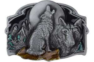 Longcreek Wolf Belt Buckle for Men, Norse Viking Wolf Head Belt Buckle, Howling Wolf Moon Belts Buckle, Punk Wolf Animal Belt Buckles, Western Cowboy belt buckle