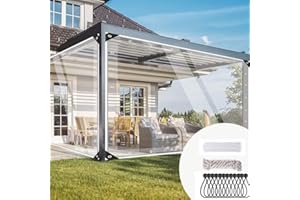 Jianyana Telone Impermeabile Per Esterno, 420 G/M PVC Telo Impermeabile Esterno Telone Trasparente Occhiellato Per Esterno Trasparente Multiuso Con Corda Da 10 M, Fascetta, Corda Elastica