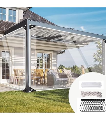 Strapazierfähige, wasserdichte PVC-Plane mit Ösen, anpassbare Markise für Terrassenzelt und Gehege, durchsichtiges Vinyl, Seitenpaneel, Größe H 2,9 x B 3 m Baumarkt