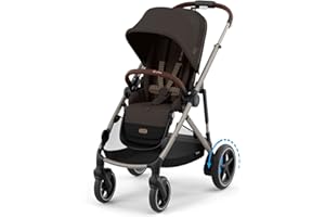 CYBEX Cochecito dorado e-GAZELLE S, máx. 22 kg (modo individual) / 2x 22 kg (modo dúo), sistema todo en 1 con accionamiento eléctrico y 20+ configuraciones, marrón chocolate