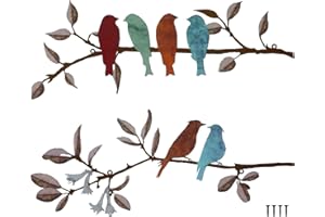 HZBAKLO Decorazione da parete in metallo con uccellini, 2 pezzi, uccelli in metallo vivaci su ramo, decorazione da appendere alla parete per casa, soggiorno, giardino, balcone, interni ed esterni