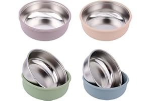 BOXOB 4uds Tazones de Acero Inoxidable y Silicona para Bebé, Cuencos Antideslizantes Comida Bebé Plato Acero Inoxidable Niños Pequeños Platos para Bebés y Niños Pequeños