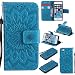 Produktbild Lonchee iPhone 5 5S 5G / iPhone SE Leder Wallet Tasche Brieftasche Schutzhülle , Sonnenblumen geprägten Muster Design Hochwertige PU Leder Folio Tasche Case Hülle im Bookstyle mit Standfunktion Kredit Kartenfächer (blau)