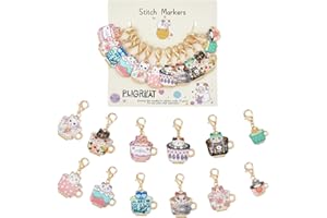 PLIGREAT 12 Pcs Coffee Cup Cat Stitch Marker Set Colorful Alloy Removable Locking Knitting Markers for Weaving Sewing Quilting DIY Necklace Bracelet Making Accessories Christmas Gifts