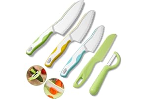 GOODCHEF Couteau pour enfants 5 pièces Set de cuisine pour enfants pour couper et cuisiner des fruits ou des légumes pour les tout-petits, y compris un éplucheur couteau de sécurité à partir de 2 ans coffrets