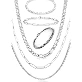 6 ADET SET 3 KOLYE VE 3 BİLEKLİK G&uuml;m&uuml;ş Renk Paslanmaz &Ccedil;elik Zincir Kolye ve Bileklik Seti &ndash; Figaro, Ata&ccedil; (Paperclip) Model &ndash; 