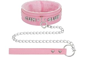 ADEMISHIA Pink Fluffy Choker Necklace For Women, Soft Plush Leather Collar With Rhinestones Letters Punk Gothic Cosplay Jewelry