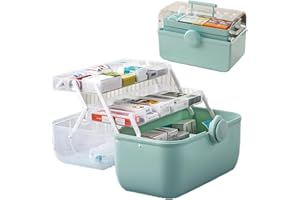 TAZZOR Medikamentenbox Aufbewahrung, Mutilfunctional Hausapotheke Box, Medizinbox mit Griff, Erste Hilfe Kasten, Einlegefächer zur Medikamentenaufbewahrung, Kunststoff, 35 * 19 * 23cm Blau