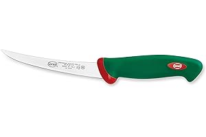 Sanelli Premana Professional Coltello Disosso Curvo Stretto, Acciaio Inossidabile, Verde/Rosso, Lama cm.15