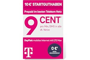 Telekom MagentaMobil Prepaid Basic SIM-Karte | 9ct pro Minute/SMS in alle dt. Netze | 10 EUR Startguthaben | Ohne Vertragsbin
