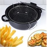abnturk S&uuml;per Kaliteli Kapaklı Emaye Frit&ouml;z Patates Kızartma Tenceresi 25 cm Siyah, fdn2136