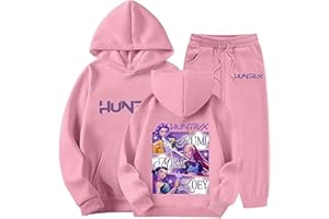 Generico K-Pop Hunters Tuta Ragazze 2-13 Anni Completo Felpa con Cappuccio e Pantaloni da Jogging Set da 2 Pezzi Anime Huntrix K-p-o-p Tute da Sportiva Tracksuit Y2K Streetwear per Bambino