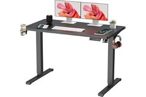 SANODESK QS+110 * 60 Electric Standing Desk ONE PIECE Height Adjustable Standing Desk With Memory Smart Panel Sit Stand Table With Hooks and Cupholder for Home Office （Black Frame+ Black Desktop）