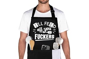 Belillpipi Adjustable Apron for Men - Funny Black BBQ Chef Aprons with Pocket - Cooking Chef Aprons Christmas Gifts for Men, Kitchen Cooking Grilling Apron