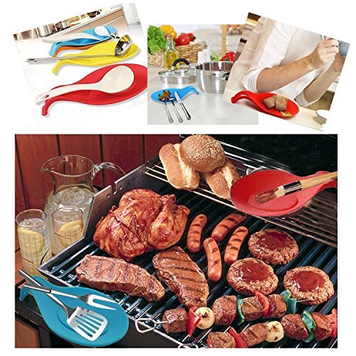 iNeibo Küchen Silikon Löffelablage Set- 4 Stück Riesen Löffelablage Set- FDA genehmigt, weich & unzerbrechlich, Hitzebeständig & Geruch beständig – vielseitig einsetzbar, für Küchenzubehör, Löffel, Spachtel, Pinsel und Besteck (Orange/Blau/grün/Rot) - 8