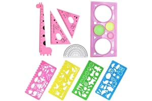 CHUANGOU 9 pezzi Set disegno geometrico，Include modello in plastica per cerchio grande, modello per disegno a cerchio piccolo, modello per segnare righello ovale, colorato.