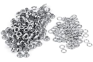 Estink Occhielli 5mm, 100 Pezzi 5mm Set di Occhielli in Metallo con 100 rondelle per la Decorazione della Carta Artigianale in Pelle(Argento)