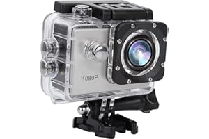 TOPIKY Cámara Deportiva 1080P, videocámara de acción Gran Angular de 30 m Impermeable a 140 ° con Pantalla TFT LCD de 2 Pulgadas, función de Toma única y Captura de instantáneas(Plata)