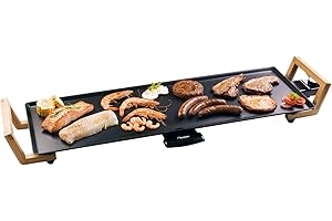‎BESTRON Bestron elektrischer Tischgrill, XL Teppanyaki Grillplatte im Asia Design, Grillspaß für 6 Personen, extra große Grillfläche, 1.800 W, Farbe: Schwarz