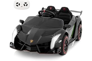 RELAX4LIFE Macchina Elettrica per Bambini, Lamborghini da 12 V con porta idraulica, auto elettrica con telecomando e funzione dondolo, MP3 e luce LED, veicoli elettrici per bambini (NERO) (NERO)