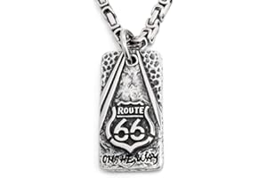 Schmuck-Checker Edelstahl DogTag Route 66 Anhänger On The Way Silber Königskette Bikerschmuck Männerschmuck Geschenk