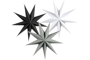 SUNBEAUTY Christmas 5Pcs Paper Stars 7 Pointed 12 Inch Black White and Gray Hanging Paper Star Lanterns Christmas Hanging Lamp Paper Decorations Shade Wedding Birthday Christmas Home Party