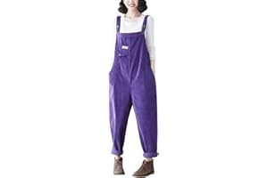 SEMEN Womens Vintage Classic Corduroy Dungarees Casual Sleeveless Bib Overalls Long Jumpsuit Baggy Trousers with Pockets