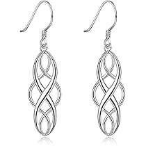 Orecchini Pendenti In Argento 925 Con Nodo Celtico E Zirconi - Placcati Oro Bianco, Ipoallergenici, 40x10 Mm