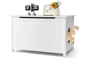 GOPLUS Armario de madera para gatos con divisores móviles, barras de gas y asas cortadas, muebles para gatos con ganchos para porche y balcón