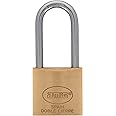 AMIG - Security Padlock | Includes 2 Keys | Long Bow | Brass and Steel Arch | for Gym Lockers, Doors, Cupboards, Suitcases, Backpacks | Double Lock | Width: 25mm