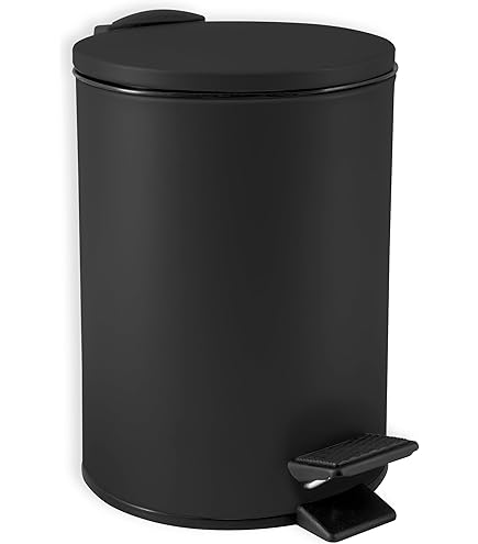 Poubelle De Salle De Bain FIVE Simply Smart 5L Noir Rectangulaire - Design Métal, Seau Amovible, Gain De Place