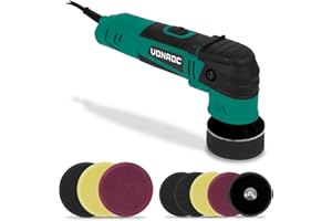 VONROC Pulidora de doble acción 400W - Ø50 y Ø75MM - Incluye 2 platos de apoyo y 8 almohadillas de pulido - electrónica de arranque suave - electrónica de potencia constante